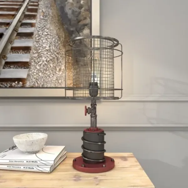 Table Lamps-Kirkland's Home Red Iron Cage Shade Edison Table Lamp Black