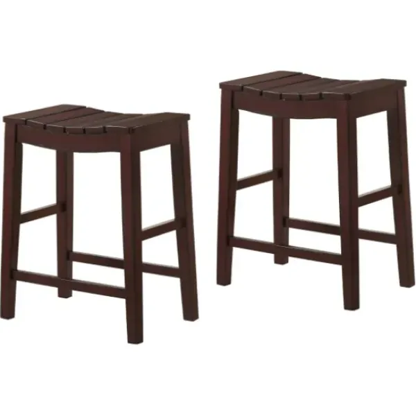 Bar Stools & Counter Height Stools-Kirkland's Home Red Mahogany Saddle Seat Counter Stools, Set Of 2 Brown