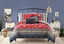 Comforters-Kirkland's Home Red Navy Marbella King 5-Pc. Comforter Set Red/Blue