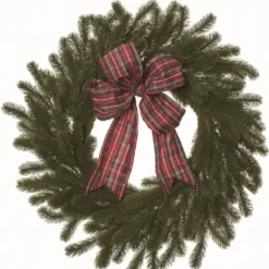 Wreaths-Kirkland's Home Red Plaid Ribbon Evergreen Christmas Wreath Green/Red