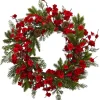 Wreaths-Kirkland's Home Red Plum Blossom Pinecone Wreath, 24 In. Green/Red