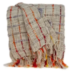 Blankets & Throws-Kirkland's Home Red Primitive Squares Handloomed Throw Blanket Red/Tan/Yellow