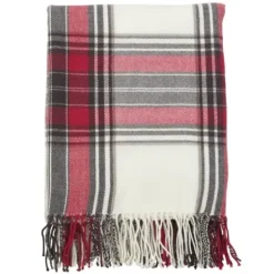 Blankets & Throws-Kirkland's Home Red Simple Plaid Throw With Tassels Red/White