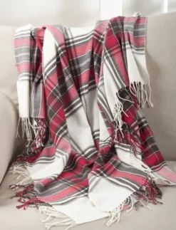 Blankets & Throws-Kirkland's Home Red Simple Plaid Throw With Tassels Red/White