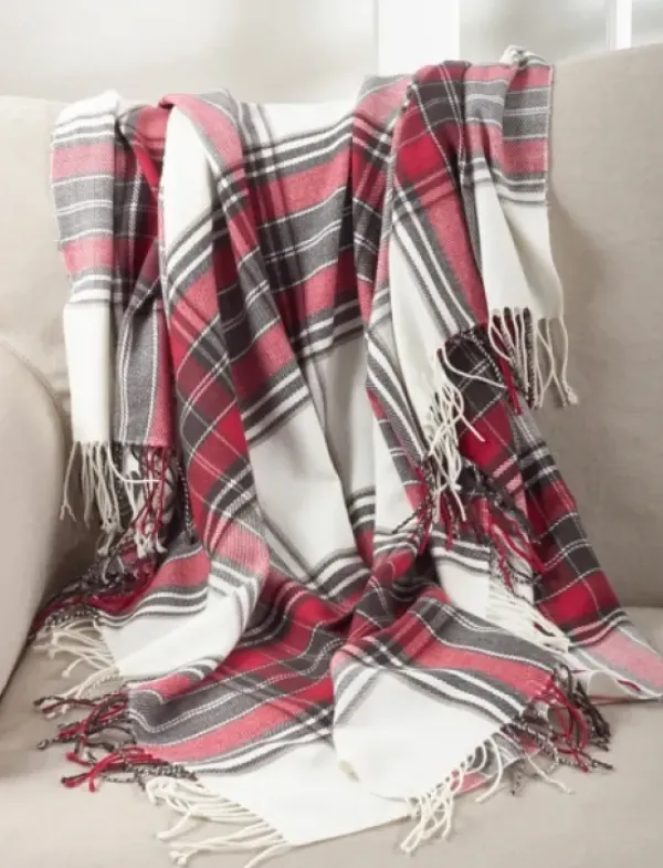 Blankets & Throws-Kirkland's Home Red Simple Plaid Throw With Tassels Red/White