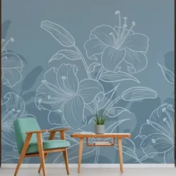 Wall Murals & Wall Decals-Kirkland's Home Regent Gray Floral Peel And Stick Wall Mural Blue