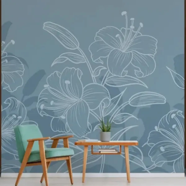 Wall Murals & Wall Decals-Kirkland's Home Regent Gray Floral Peel And Stick Wall Mural Blue