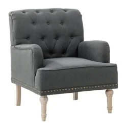 Accent Chairs-Kirkland's Home Reginald Charcoal Button Tufted Armchair Gray