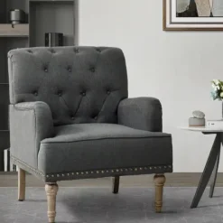 Accent Chairs-Kirkland's Home Reginald Charcoal Button Tufted Armchair Gray