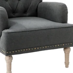 Accent Chairs-Kirkland's Home Reginald Charcoal Button Tufted Armchair Gray