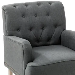 Accent Chairs-Kirkland's Home Reginald Charcoal Button Tufted Armchair Gray
