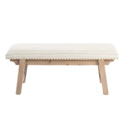 Benches & Ottomans-Kirkland's Home Remi Stripe Upholstered Bench Ivory/Gray