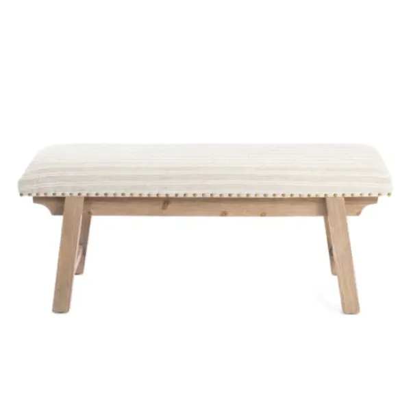 Benches & Ottomans-Kirkland's Home Remi Stripe Upholstered Bench Ivory/Gray