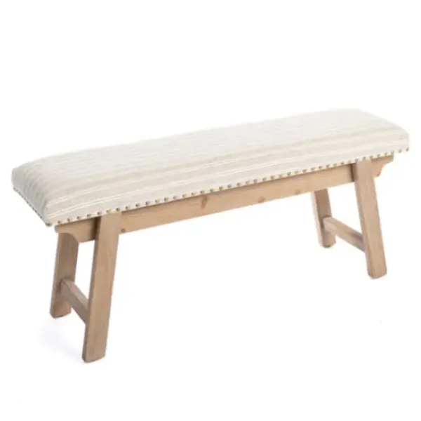 Benches & Ottomans-Kirkland's Home Remi Stripe Upholstered Bench Ivory/Gray