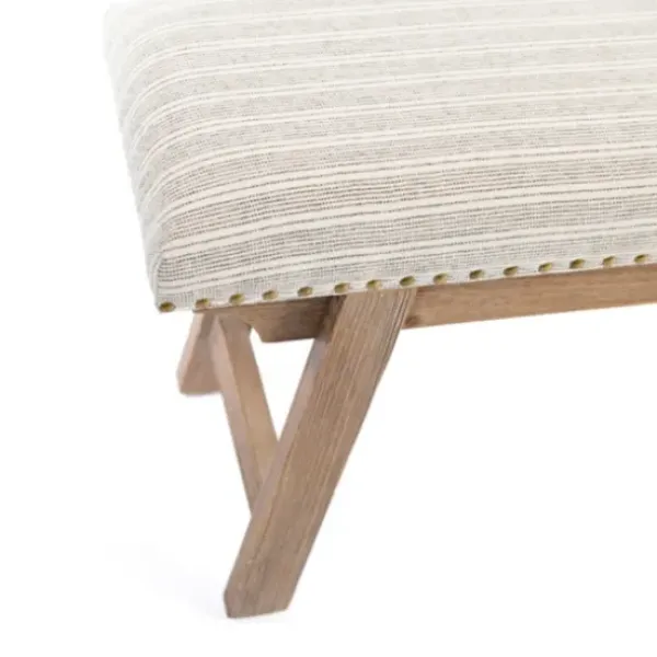 Benches & Ottomans-Kirkland's Home Remi Stripe Upholstered Bench Ivory/Gray