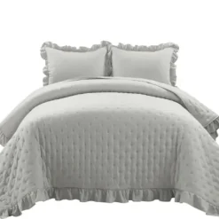 Quilts-Kirkland's Home Reyna Ruffle 3-Pc. Full/Queen Quilt Set Gray
