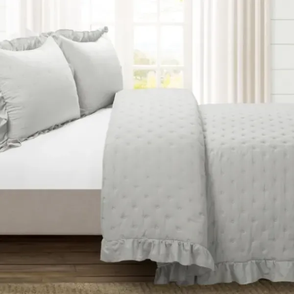 Quilts-Kirkland's Home Reyna Ruffle 3-Pc. Full/Queen Quilt Set Gray