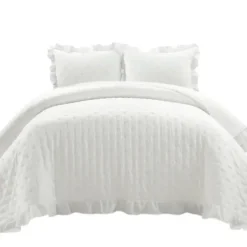 Quilts-Kirkland's Home Reyna Ruffle 3-Pc. Full/Queen Quilt Set White