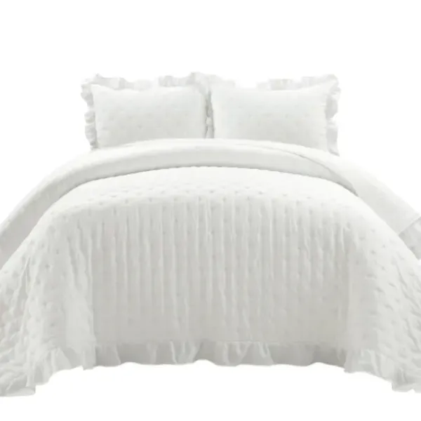Quilts-Kirkland's Home Reyna Ruffle 3-Pc. Full/Queen Quilt Set White