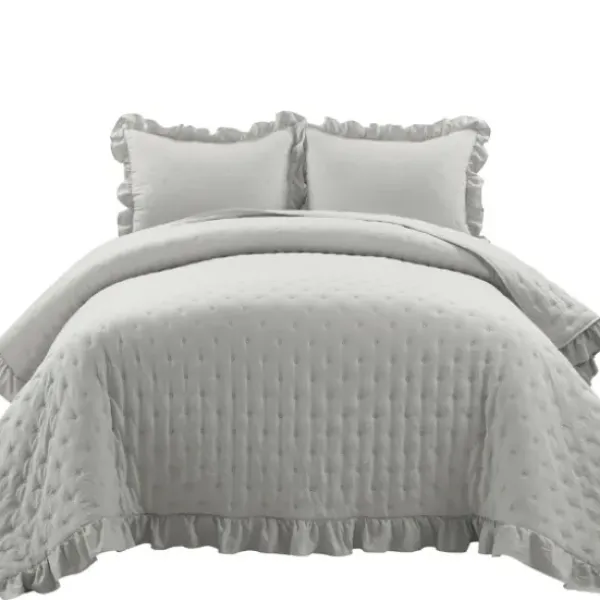 Quilts-Kirkland's Home Reyna Ruffle 3-Pc. King Quilt Set Gray