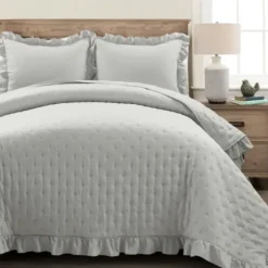 Quilts-Kirkland's Home Reyna Ruffle 3-Pc. King Quilt Set Gray
