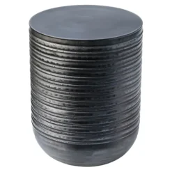 Accent & End Tables-Kirkland's Home Ribbed Gun Metal Black Drum Accent Table