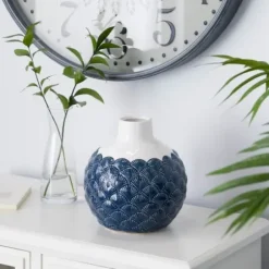 Vases-Kirkland's Home Ribbed Teardrop Vases, Set Of 2 White