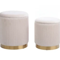 Benches & Ottomans-Kirkland's Home Ribbed Velvet Nesting Ottomans, Set Of 2 Ivory