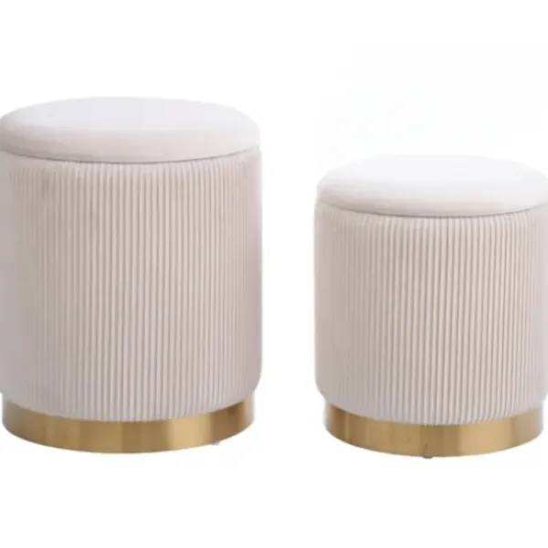Benches & Ottomans-Kirkland's Home Ribbed Velvet Nesting Ottomans, Set Of 2 Ivory