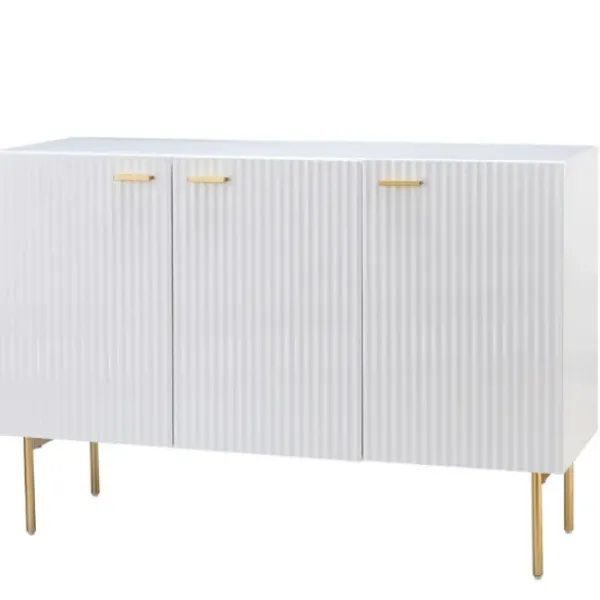 Cabinets & Sideboards-Kirkland's Home Ribbed Wood Sideboard Cabinet White