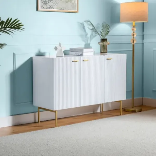 Cabinets & Sideboards-Kirkland's Home Ribbed Wood Sideboard Cabinet White