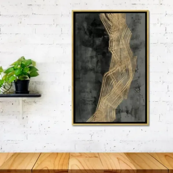 Framed Art-Kirkland's Home Ribbon Of Gold Abstract Canvas Framed Art Gold/Black