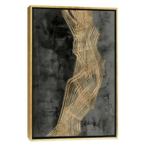 Framed Art-Kirkland's Home Ribbon Of Gold Abstract Canvas Framed Art Gold/Black