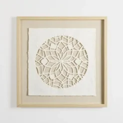 Wall Plaques-Kirkland's Home Rice Paper & Natural Linen Flower Wall Plaque Ivory/Tan