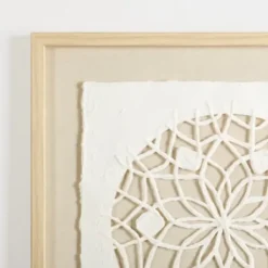 Wall Plaques-Kirkland's Home Rice Paper & Natural Linen Flower Wall Plaque Ivory/Tan