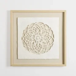 Wall Plaques-Kirkland's Home Rice Paper & Natural Linen Cutout Wall Plaque Ivory/Tan