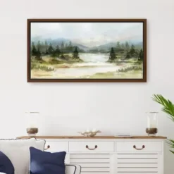 Framed Art-Kirkland's Home River View Framed Canvas Art Print White/Green