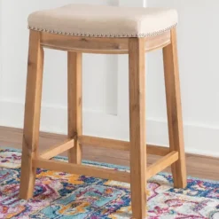 Bar Stools & Counter Height Stools-Kirkland's Home Riverdale Acacia Wood Counter Stool White
