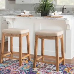 Bar Stools & Counter Height Stools-Kirkland's Home Riverdale Acacia Wood Counter Stool White