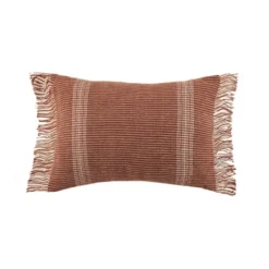 Pillows-Kirkland's Home Roberta Rust Stripes Fringe Lumbar Pillow Red