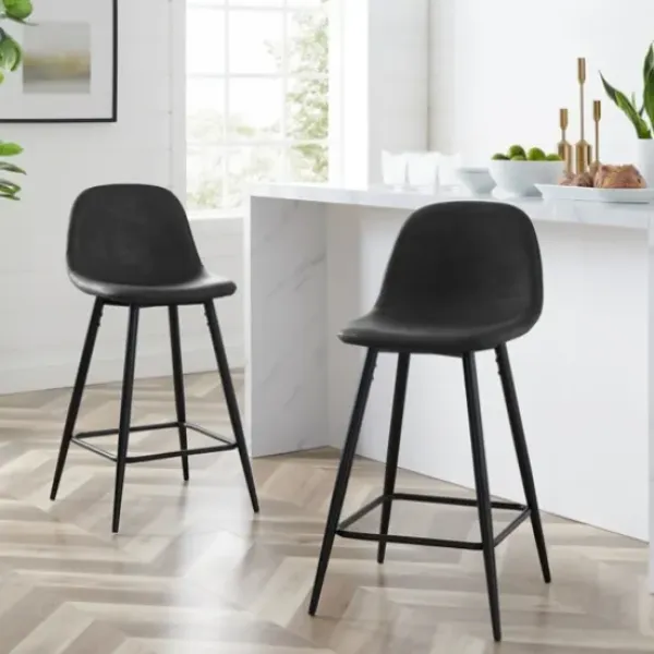 Bar Stools & Counter Height Stools-Kirkland's Home Rorke Vegan Leather Counter Stools, Set Of 2 Black