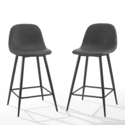 Bar Stools & Counter Height Stools-Kirkland's Home Rorke Vegan Leather Counter Stools, Set Of 2 Black