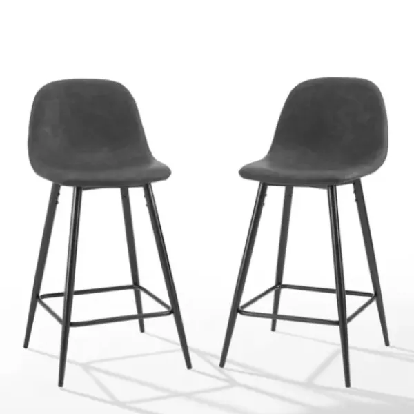 Bar Stools & Counter Height Stools-Kirkland's Home Rorke Vegan Leather Counter Stools, Set Of 2 Black
