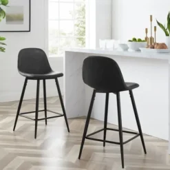 Bar Stools & Counter Height Stools-Kirkland's Home Rorke Vegan Leather Counter Stools, Set Of 2 Black