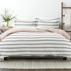 Duvets-Kirkland's Home Rose Pink Echo Stripe 2-Pc. Twin Duvet Cover Set White/Black/Pink