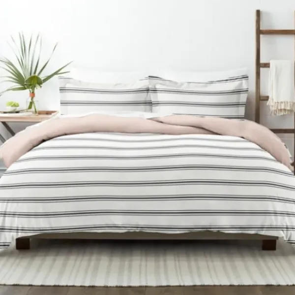 Duvets-Kirkland's Home Rose Pink Echo Stripe 2-Pc. Twin Duvet Cover Set White/Black/Pink