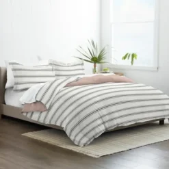 Duvets-Kirkland's Home Rose Pink Echo Stripe 3-Pc. King Duvet Cover Set White/Black/Pink