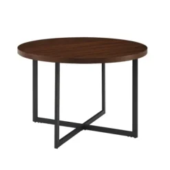 Dining Tables-Kirkland's Home Round And Black X Base Dining Table Brown