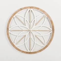 Wall Plaques-Kirkland's Home Round Beaded Medallion Wall Plaque White/Brown