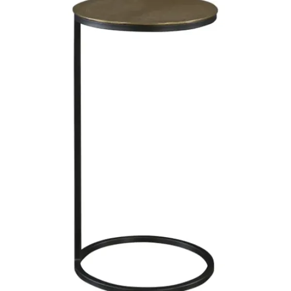 Accent & End Tables-Kirkland's Home Round Black And Gold Metal C-Table Black/Gold